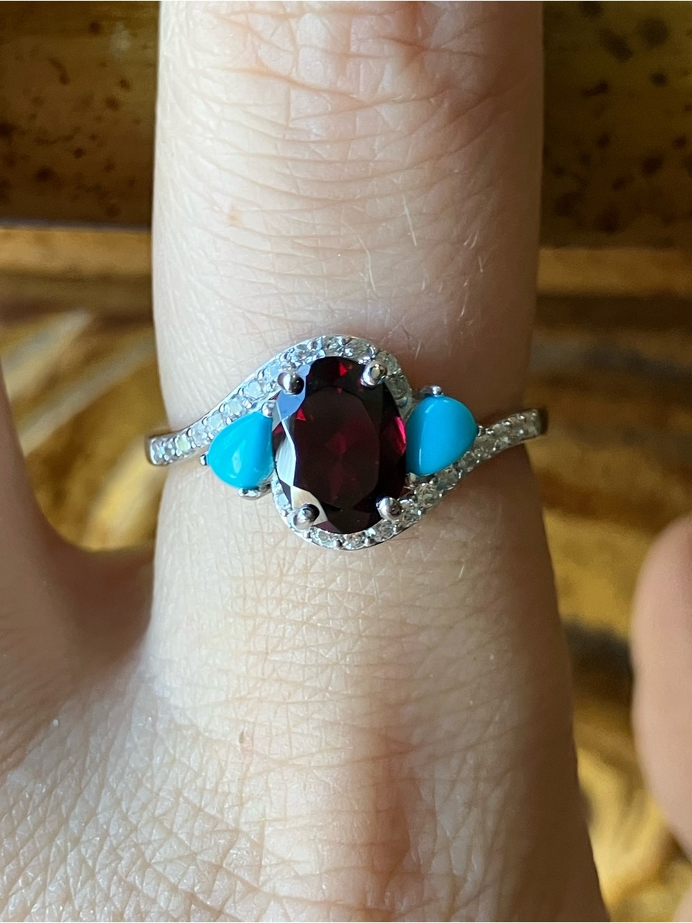 Rhodolite Garnet Sleeping Beauty Turquoise Sterling Silver Ring Size 8